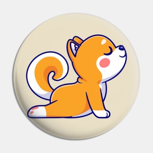 Cute Shiba Inu Dog Stretching Yoga Cartoon Pin