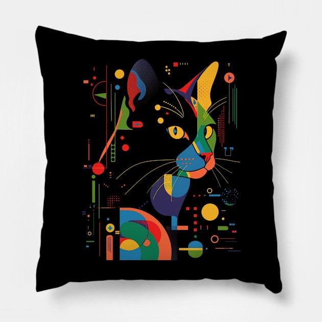 Mid-Century Modern CAT Stairs Pillow by skeleton sitting chained