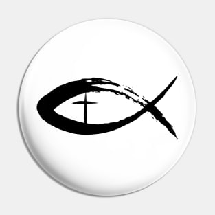 Painted Cross and Fish Christian Design - Black Pin