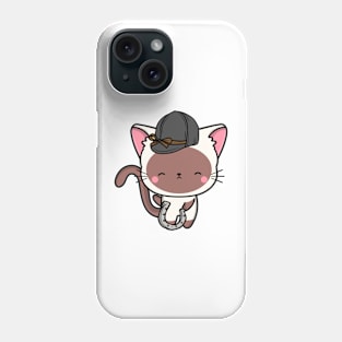 Funny white cat is ready to ride a horse Phone Case