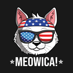 Meowica Cat American Flag Sunglasses Patriotic 4th Of July T-Shirt