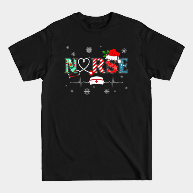 Nurse Christmas Santa Hat Snow Stethoscope Reindeer Xmas T-Shirt - Nurse - T-Shirt