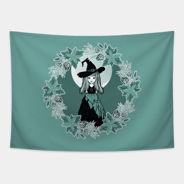 Winter Solstice Witch Yule Cheeky Witch® Tapestry by Cheeky Witch