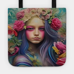 Pretty moody flower girl hippie girl Tote