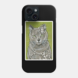 Gray Kitty With Ribbon - White Outlined Version Phone Case