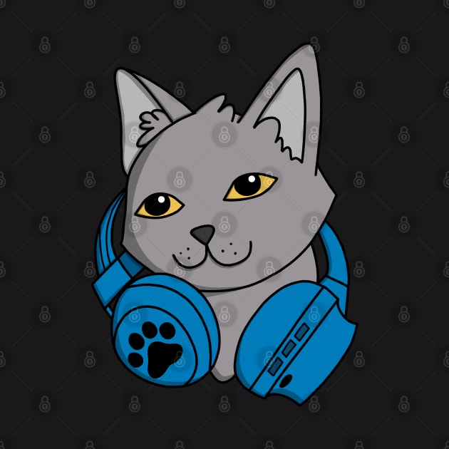 British Shorthair Cat's Blue Headphones by pako-valor