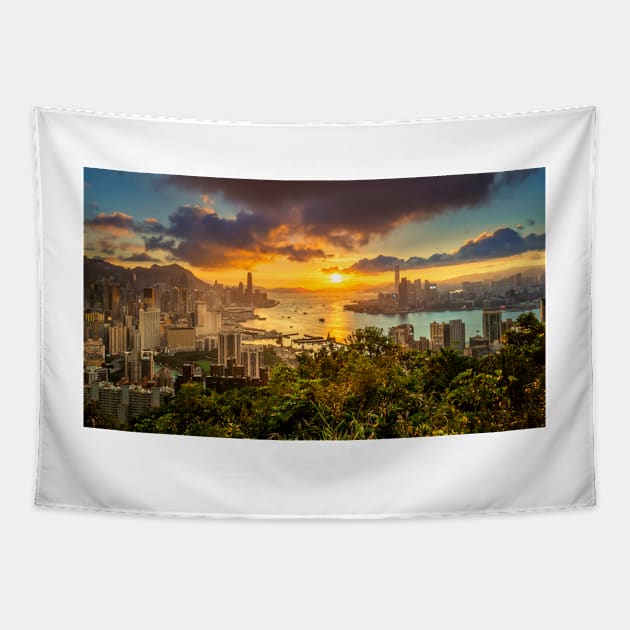 Hong Kong Sunset Tapestry by LukeDavidPhoto