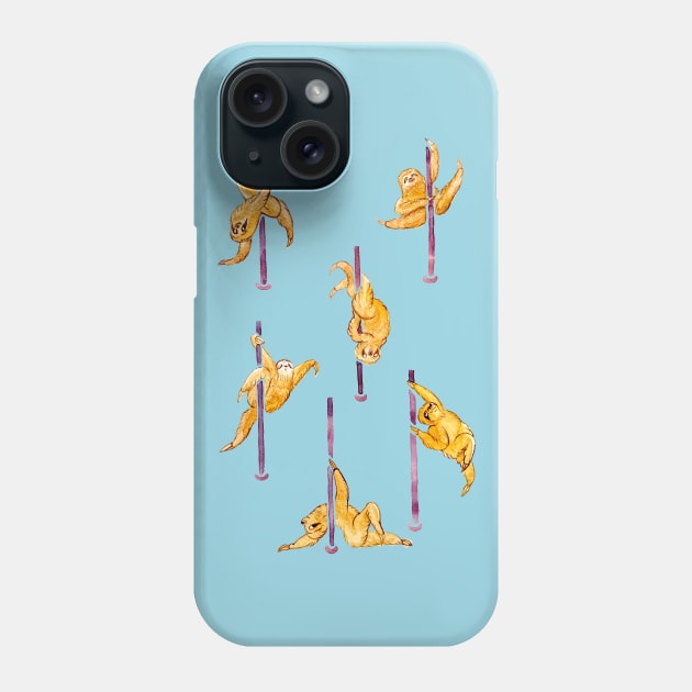 Sloth Pole Dancing Watercolor Phone Case by huebucket