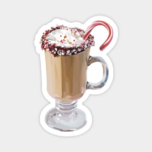 Nice cup of hot coco with cream and a candy cane stick Magnet