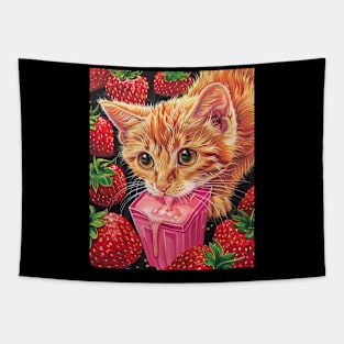 Cat Strawberry Paintings Tapestry