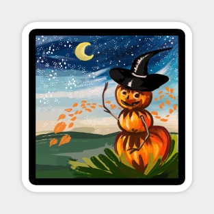 The Pumpkin Scarecrow on Halloween Night Magnet