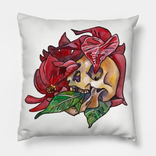 Poinsettia Skull for Christmas Cheer Pillow