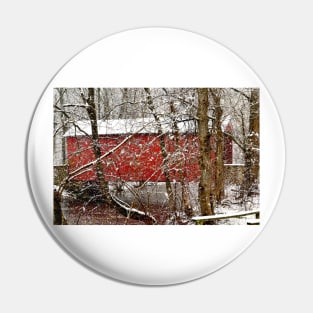 Red Ashland Delaware Covered Bridge in the Snow Pin