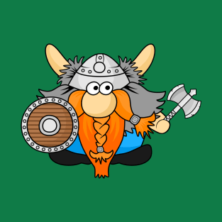 Funny Little Viking Warrior Cartoon Illustration T-Shirt