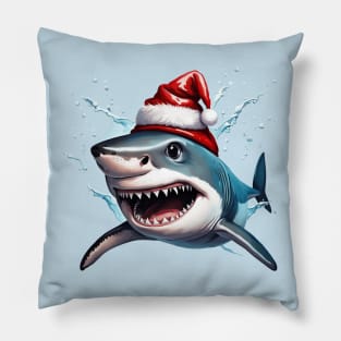 Santa Jaws Christmas Shark Cartoon Art Pillow