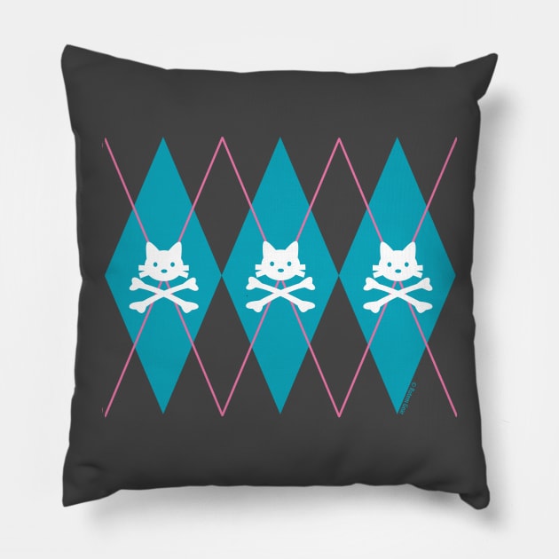 Kitty X-Bones Argyle Turquoise Pillow by jrotem