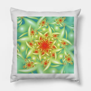 Red and Green Flower Fractal Pillow