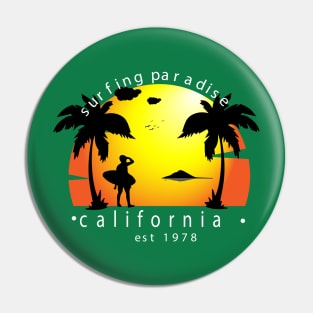 California surfer sunset Pin