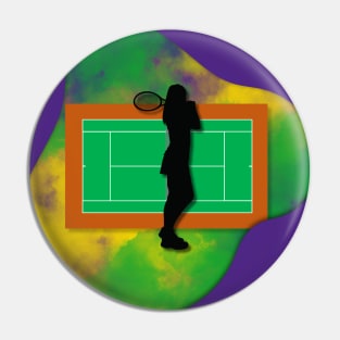 Tennis Player with Tennis Court Background and Wimbledon Colours 5 Pin