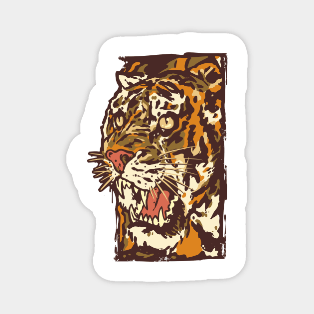 Tiger Illustration Modern Style Big Cat Magnet by Foxxy Merch