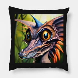 Colorful Purple Jungle Dragon with Big Eyes Pillow