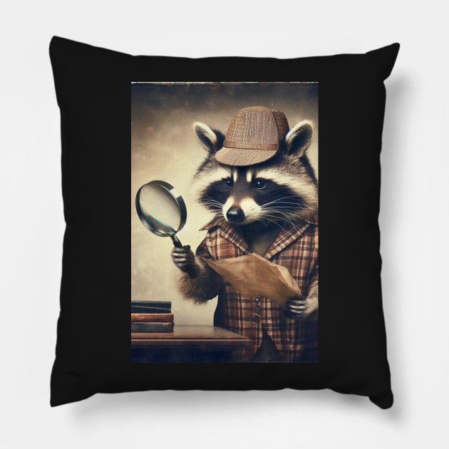 Detective Raccoon Pillow by LizTodd