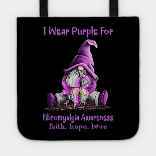 I Wear Purple For Fibromyalgia Awareness Gnome Tote