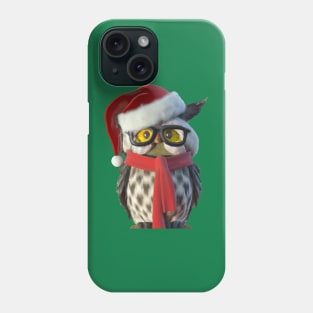 Christmas Owl Wearing Santa Costume and Red Scarf Vector Phone Case