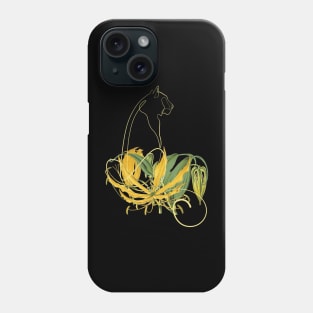 Yellow Lily Line Art Sitting Tiger Phone Case