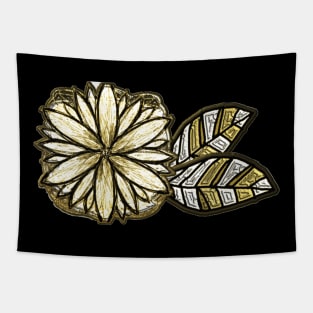 Metallic gold flower and leaves in abstract gothic Tapestry