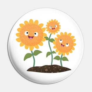 Cute happy sunflowers smiling cartoon illustration Pin