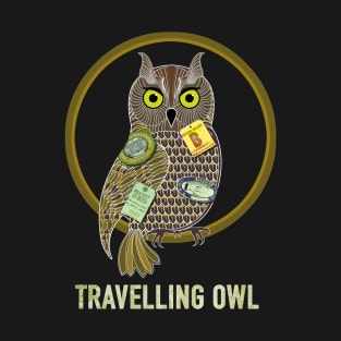 travelling owl, traveling owl art T-Shirt