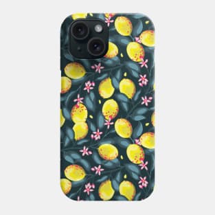 Lemon Branches on Black Background Phone Case