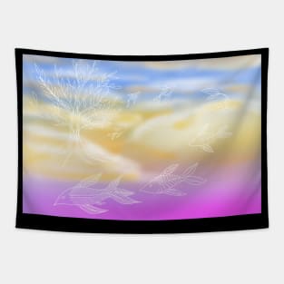 Dreamscape: Leaves to Fish, Sunset Symphony Tapestry