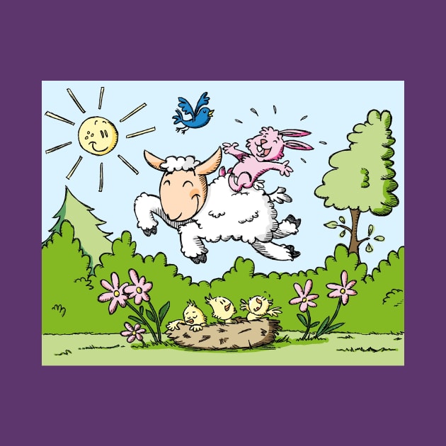 Happy Easter Lamb bunny chicks jumping by Slimgoody's Tees