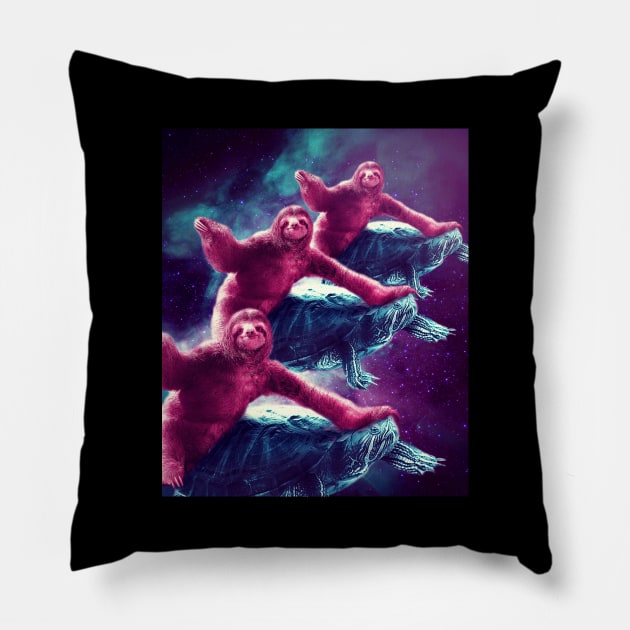 Crazy Funny Space Sloth Riding On Turtle Pillow by Random Galaxy