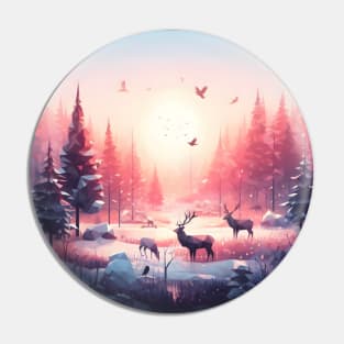 Low Poly Winter Forest in Pink Pin