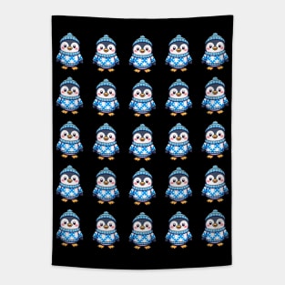 Cute Winter Penguins Pattern in Puffer Jackets Tapestry