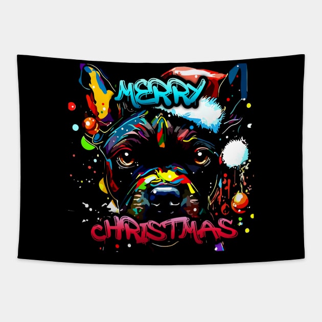 Merry Christmas Pitbull - Christmas Graphic Graffiti Art - Holiday Gift Tapestry by MaystarUniverse