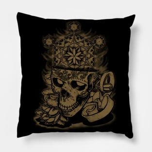 Flower of Life Sugar Skull - Gold Pillow