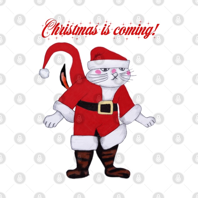Christmas is Coming Santa cat by CartWord Design