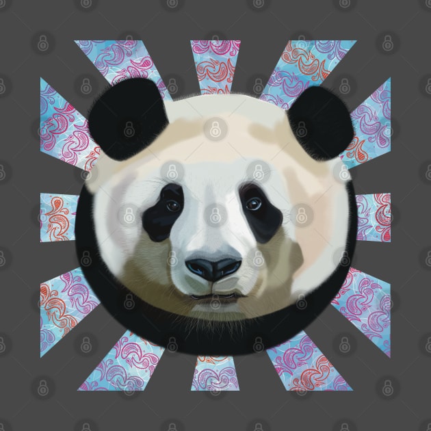 Striking Panda bear on Paisley patterned sun rays by KateVanFloof