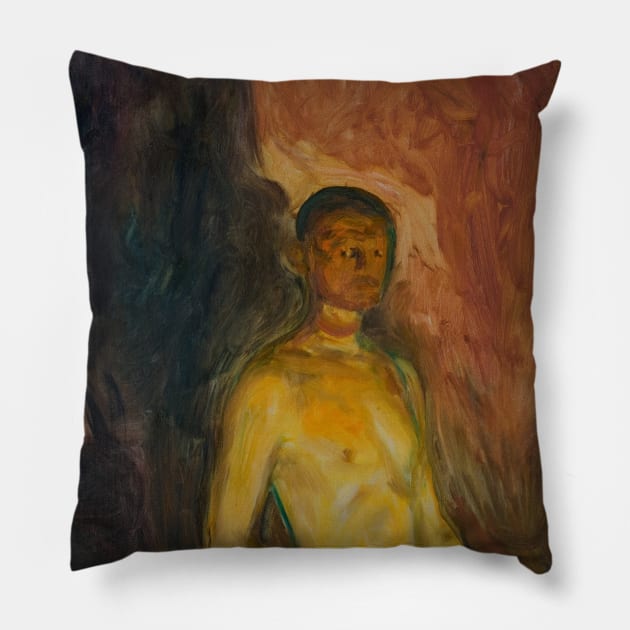 Self-Portrait in Hell by Edvard Munch Pillow by Classic Art Stall