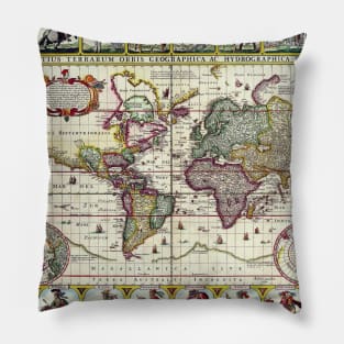 Claes Jansz Visscher - Map of the World 1652 -  Ancient Worlds Pillow