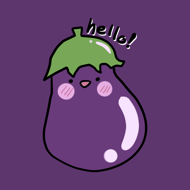 Happy Blushing Purple Eggplant Saying Hello by saradaboru