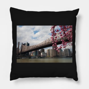 Cherry Blossoms Under the Queensborough Bridge 2 Pillow