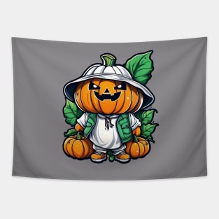 Pumpkin boy with pumpkin leaves, traveling Tapestry