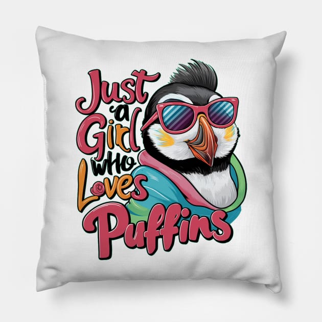 Just A Girl Who Loves puffins Pillow by alby store