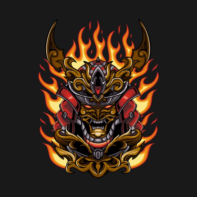 Samurai Warrior Head and Fire by jarvis.kreatif