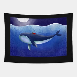 Whale illustration girl rider puzzle Tapestry